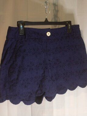 Crown & Ivy Navy Blue Eyelet Shorts Scalloped Hem Shelby Style Size 10